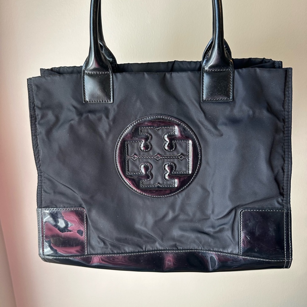 Tory Burch Black Tote Bag with Embossed Logo